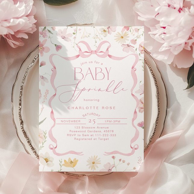 Invitación Marco de cinta rosada para la curva Flor silvestre (Subido por el creador)