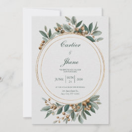 Invitación Marco de Círculo de Oro Elegante Bodas de Eucalipt