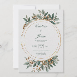 Invitación Marco de Círculo de Oro Elegante Bodas de Eucalipt