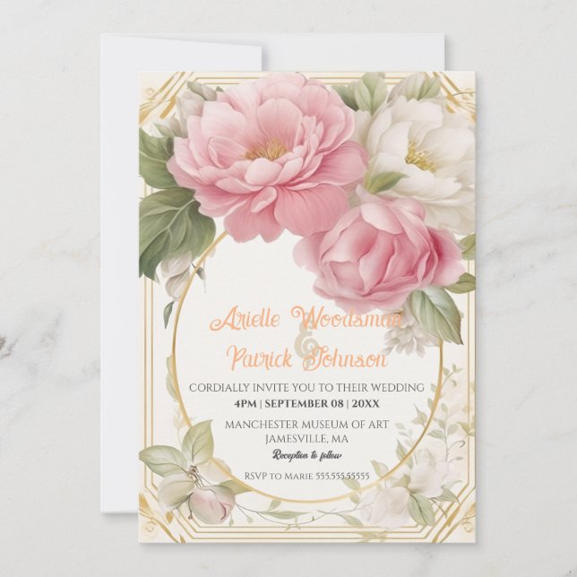 Invitación Marco de círculo del Boda del peón blanco rosado d (Anverso)