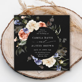 Invitación Marco de círculo floral de jardín Boda negro