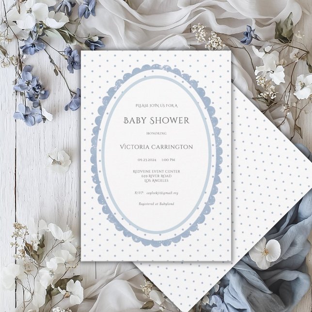 Invitación Marco de concha azul blanco vintage  (Subido por el creador)