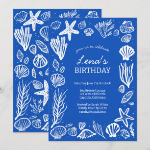 Invitación Marco de conchas de cumpleaños Fiesta Azul Playa P