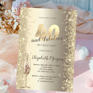 Invitación Marco de Confeti Dorado Copa de Champán Cumpleaños