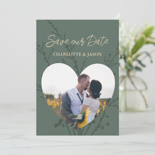 Invitación Marco de corazón con foto moderna de bosque para g (Anverso de pie)