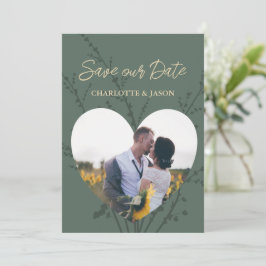 Invitación Marco de corazón con foto moderna de bosque para g