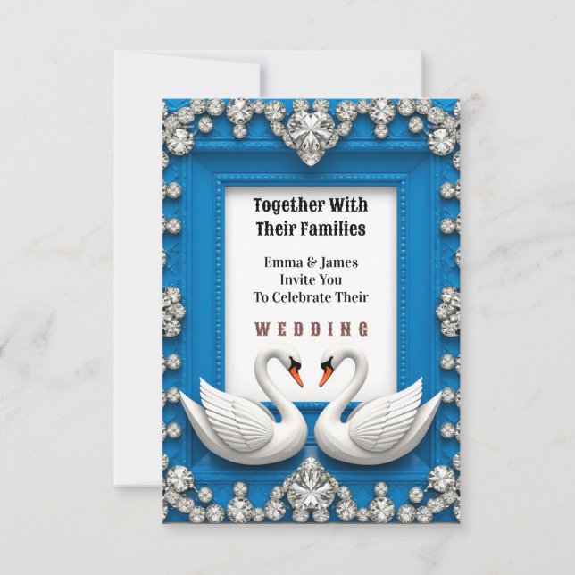 Invitación 💍 Marco de corazón de cisne de diamante romántico (Anverso)