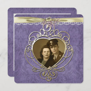 Invitación Marco de corazón dorado a la antigua