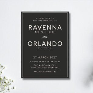 Invitación Marco de Crema Negro Boda de Corbata Negra Dinero