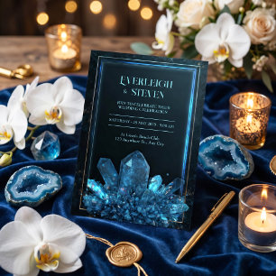 Invitación Marco de cuarzo azul verdoso luminoso de medianoch