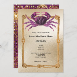 Invitación Marco de cuerda de cangrejo magenta purpurina de o