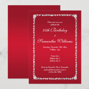 Invitación Marco de diamante glamoroso y cumpleaños rojo rubí