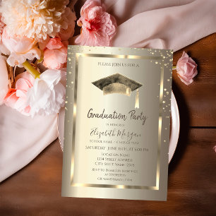 Invitación Marco de Diamantes Dorados, Tapa de Graduación Dor
