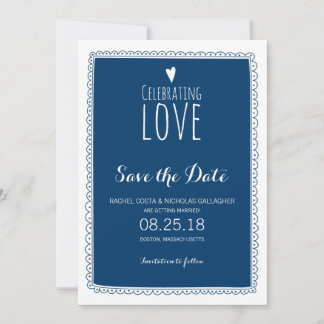 Invitación Marco de doodle azul marino Save the Date
