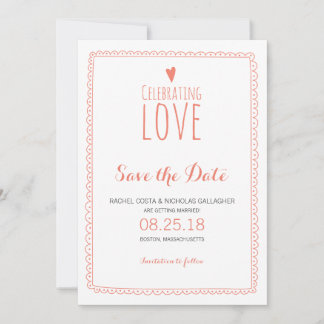 Invitación Marco de doodle de color rosa coral para guardar l