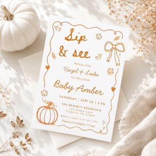 Invitación Marco de Doodle Dibujado a Mano Calabaza Otoño Sip