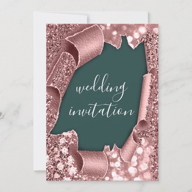 Invitación Marco de efecto de carro 3D boda WoodlandTeal Rosa (Anverso)