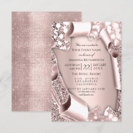 Invitación Marco de Efecto Glitter 3D Rosa Pink Boda
