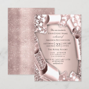 Invitación Marco de Efecto Glitter 3D Rosa Pink Boda 