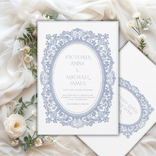 Invitación Marco de encaje azul caprichoso vintage boda 