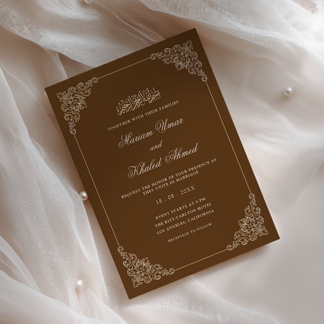 Invitación Marco de encaje barroco marrón rústico boda musulm (Subido por el creador)