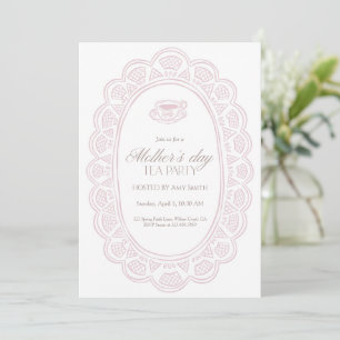 Invitación Marco de encaje rosa para fiesta de té del Día de 