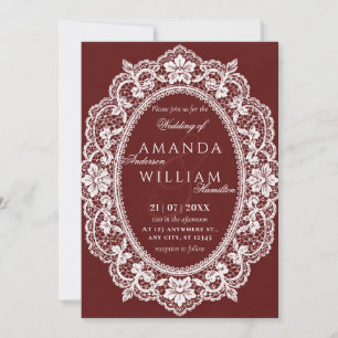 Invitación Marco de encaje vintage burgundy boda
