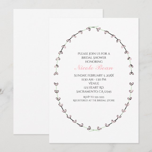 Invitación Marco de enredadera de corazón rosa rústico para d (Anverso / Reverso)