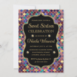Invitación Marco de escamas de sirena de oro multicolor Dulce