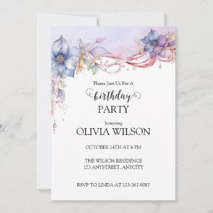 Invitación Marco de Esquina Floral Acuarela Pastel