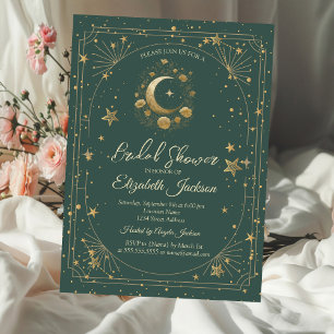 Invitación Marco de estrellas de luna floral dorada Bridal Sh
