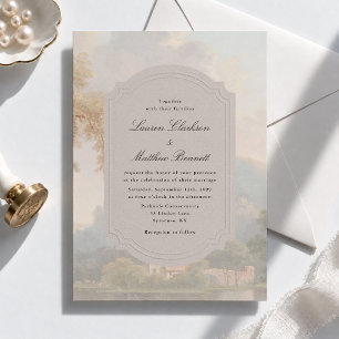 Invitación Marco de falso relieve de paisaje de lago de bella