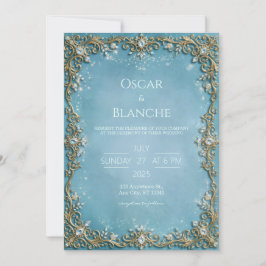 Invitación Marco de filigrana de cristal azul cielo para boda