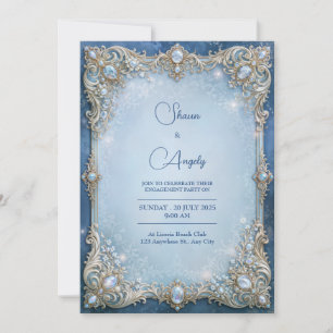 Invitación Marco de filigrana de cristal azul escarchado para