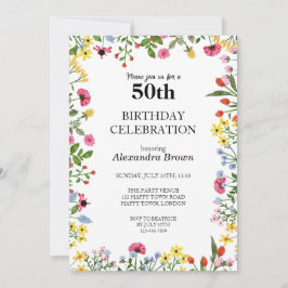 Invitación Marco de Flor Cumpleaños 50 Foto Fiesta