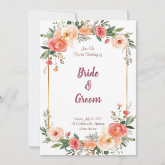 Invitación Marco de Flor de Coral de Melocotón de Acuarela en