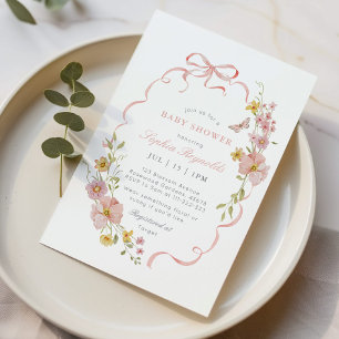 Invitación Marco de Flor de Flor Silvestre Baby Shower rosa