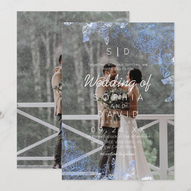 Invitación Marco de Floral Moderno Foto Boda Moderna  (Anverso / Reverso)