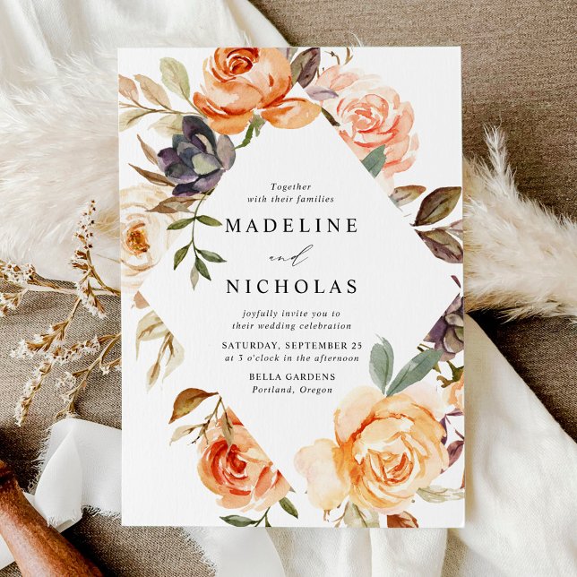 Invitación Marco de Floral Otoñal Rústico Acuarela Boda (Subido por el creador)