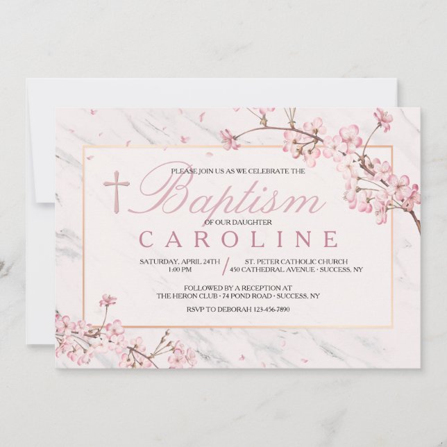 Invitación Marco de flores de cerezo Religioso (Anverso)