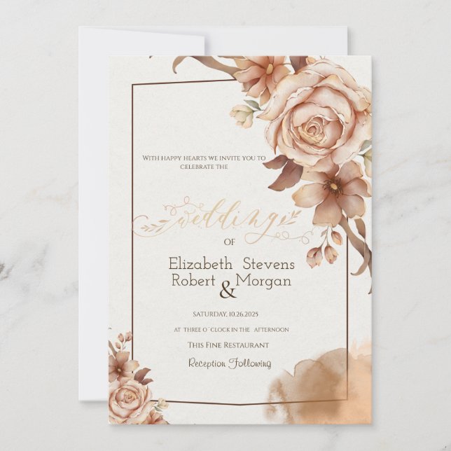 Invitación Marco de flores de otoño en acuarela Boda  (Anverso)
