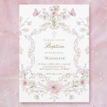 marco de flores de prado al acuarela niña Bautismo