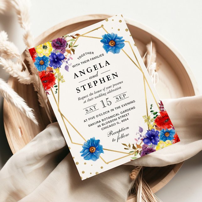Invitación Marco de flores de verano rojas, moradas y azules  (Subido por el creador)