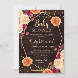 Invitación Marco de flores rojas y naranjas de otoño para bab
