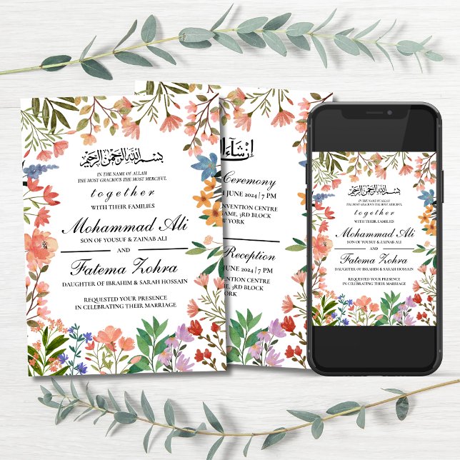 Invitación Marco de flores silvestres Boda musulmana Nikah Wa (Subido por el creador)