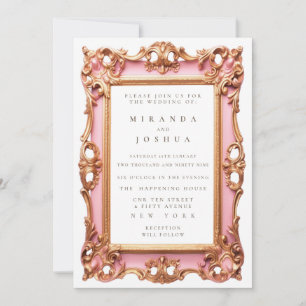 Invitación Marco de floritura ornamentada en oro rosa