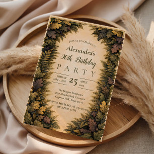 Invitación Marco de Foliaje del Bosque Antiguo Cumpleaños 90