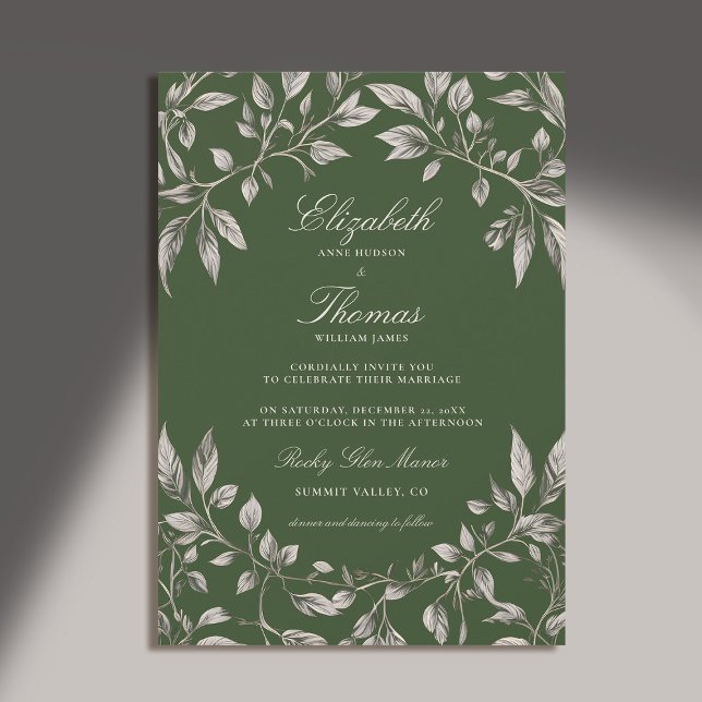 Invitación Marco de follaje del bosque Boda moderno verde clá (forest wedding invitation botanical frame elegant classic modern calligraphy earthy brown green)