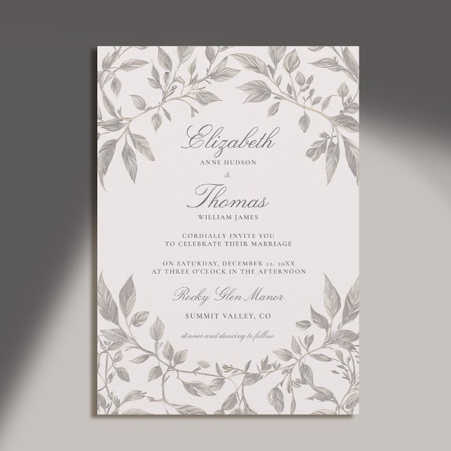 Invitación Marco de follaje forestal Boda clásico rosado mode (forest wedding invitation botanical frame elegant classic modern calligraphy earthy brown pink)