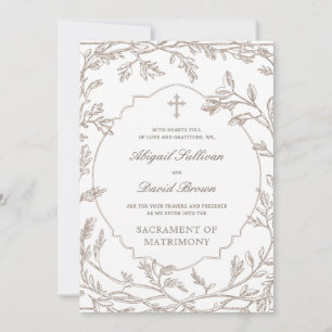 Invitación Marco de Follaje Marrón Delicado Boda Católica